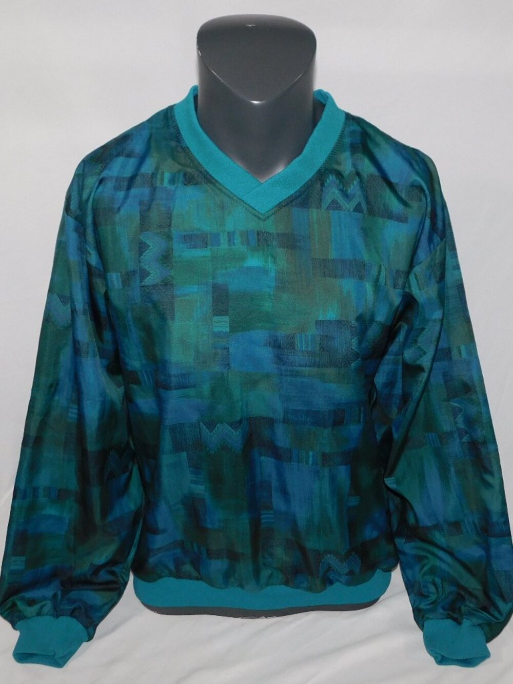 VTG Forrester's Outerwear Blue Green abstract Pattern Golf Wind Shirt Mens L